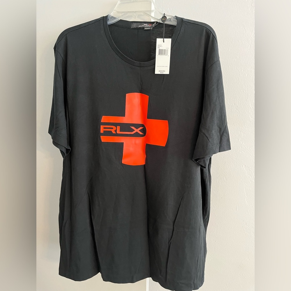 Men’s New w. Tags RLX Ralph Lauren T shirt XXL Black with Red Cross